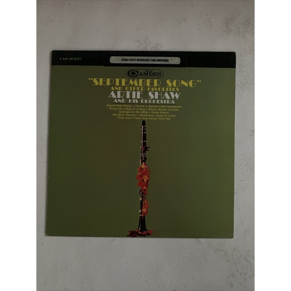 Artie Shaw September Song 1965 Vinyl Camden‎ Record LP 33 RPM 12" VG+